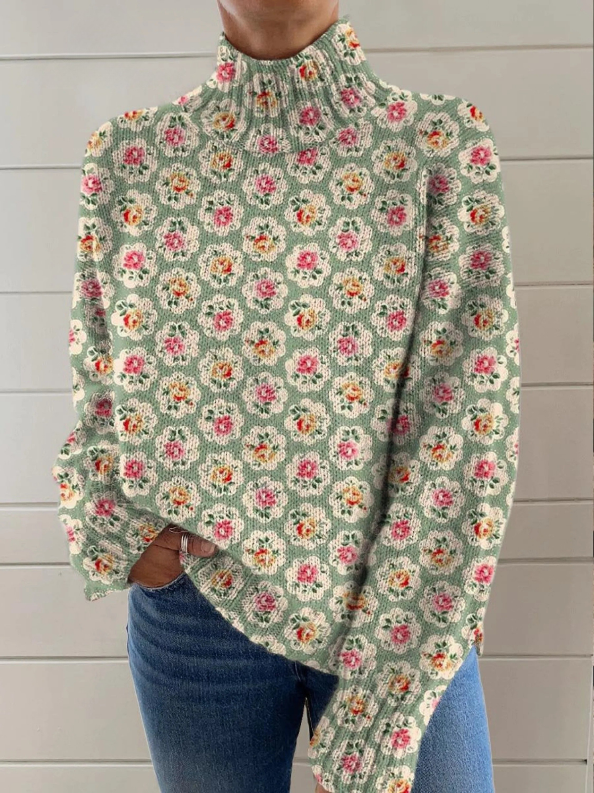 ISLA™|ELEGANT FLORAL ART PRINT SWEATER