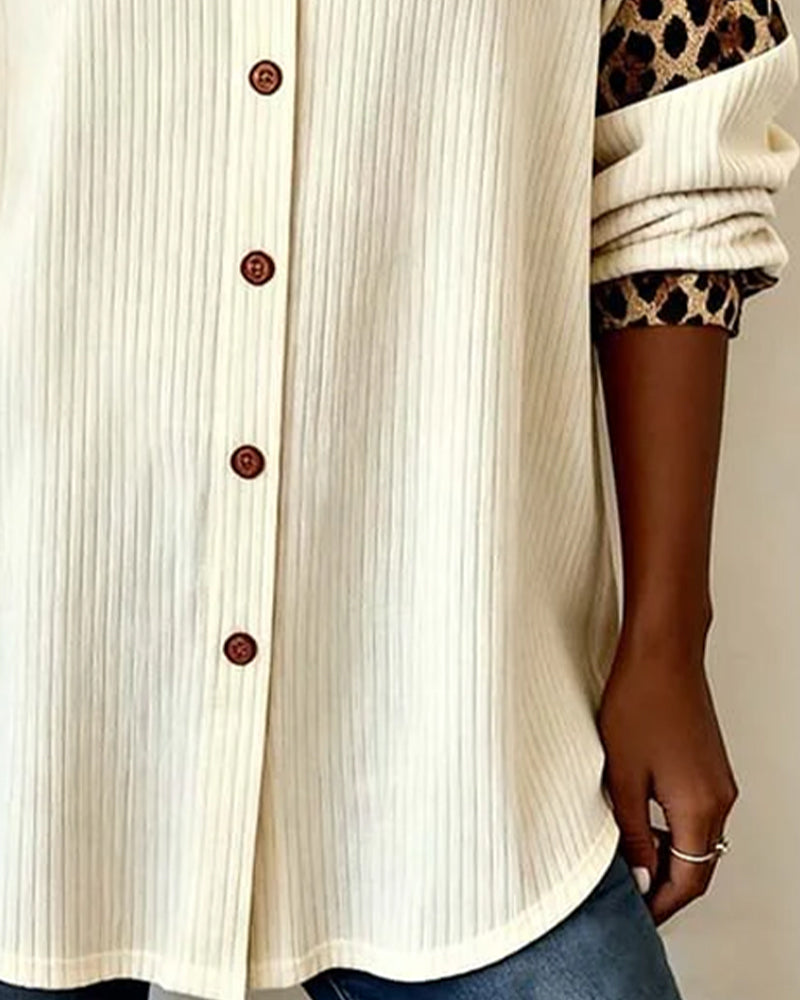 Aria | Leopard Accent Button Shirt
