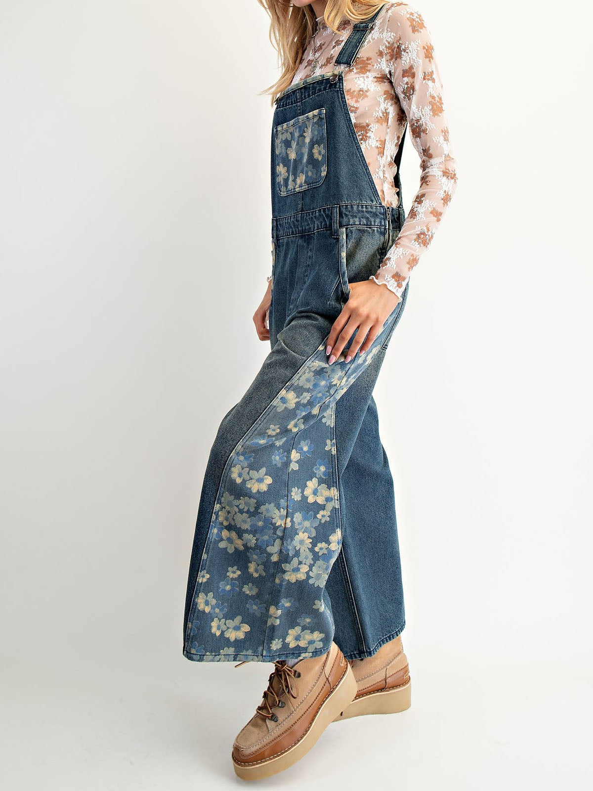 Yalita | Denim overalls with floral pattern