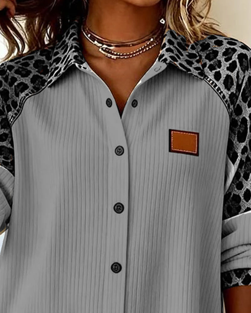 Aria | Leopard Accent Button Shirt
