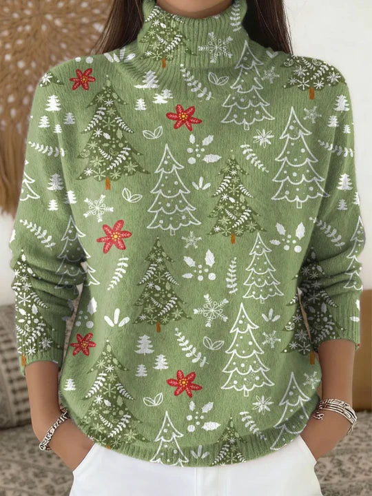 SAMANTHA™|FESTIVE FLORAL TURTLENECK