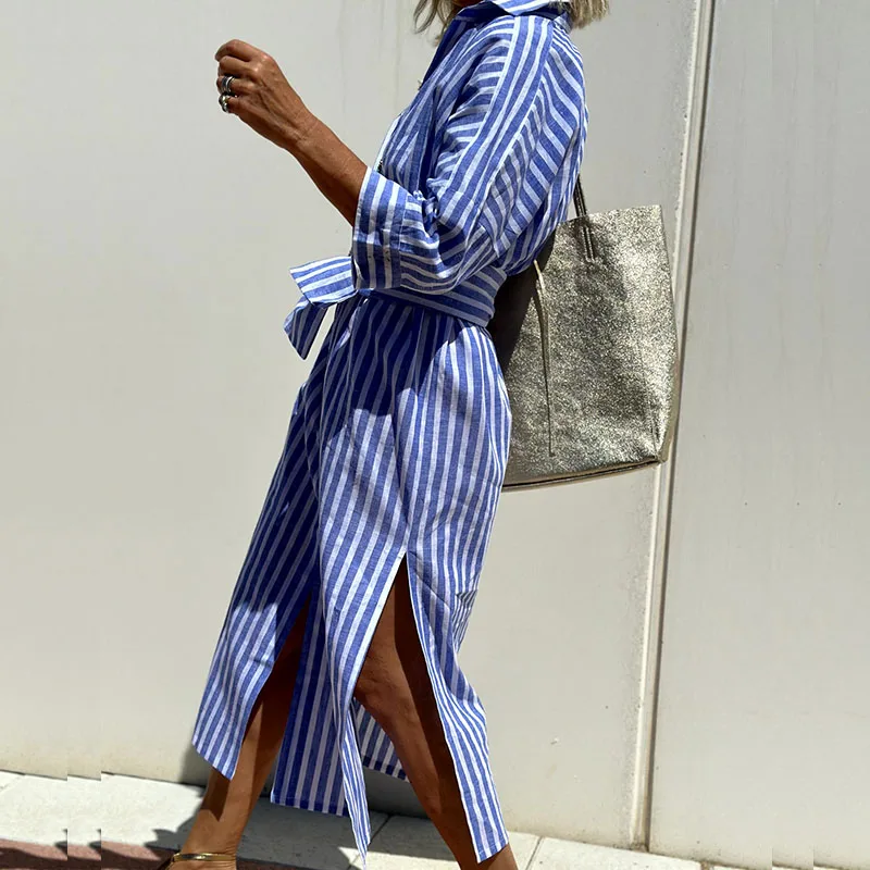 Valeria | Elegant Striped Shirt Dress - Avery & Hart Boutique