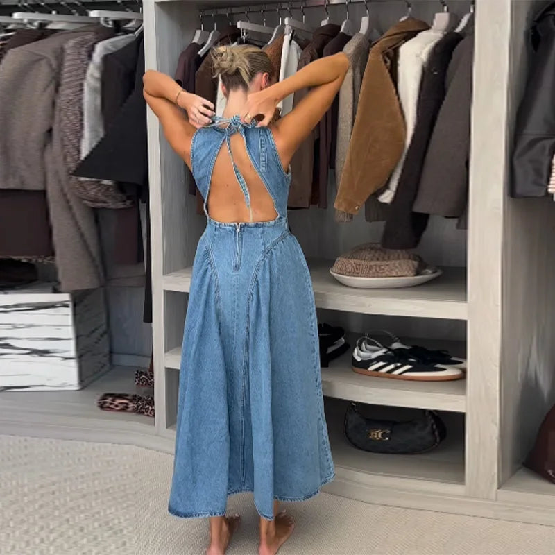 Petra | Open-Back Denim Dress - Avery & Hart Boutique