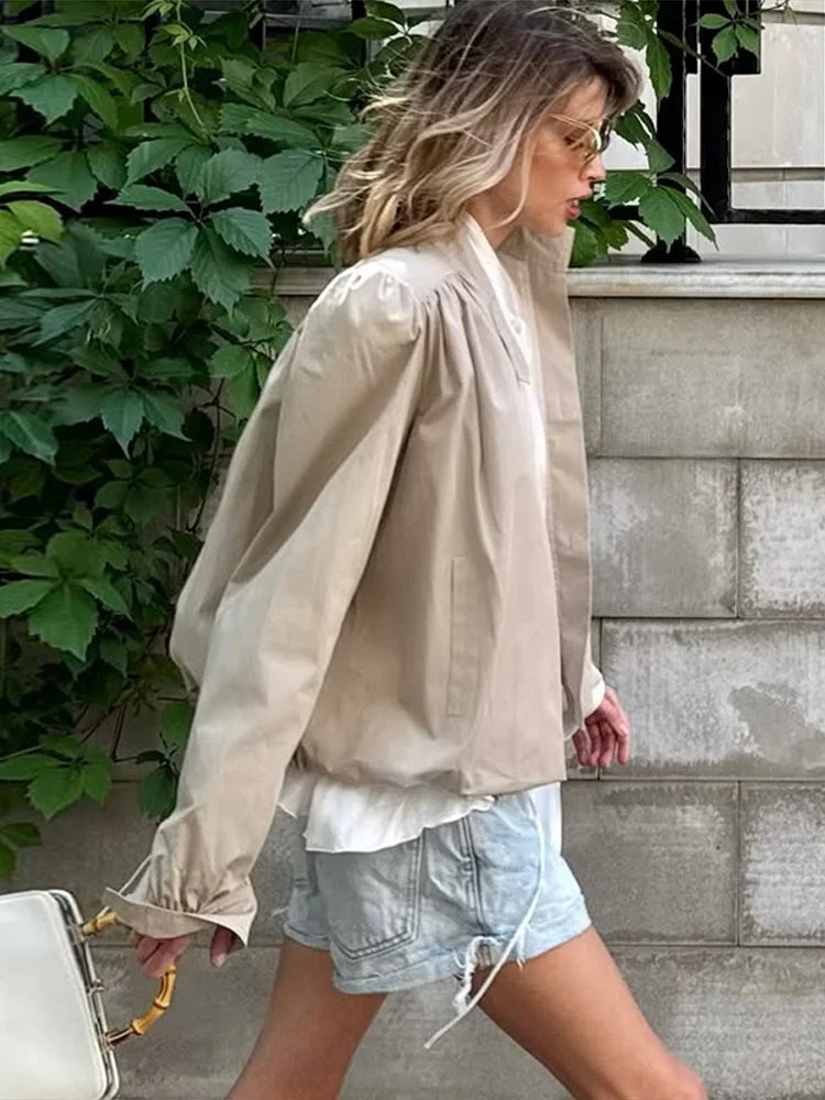 Frieda | Trendy Pleated Puff Sleeve Jacket