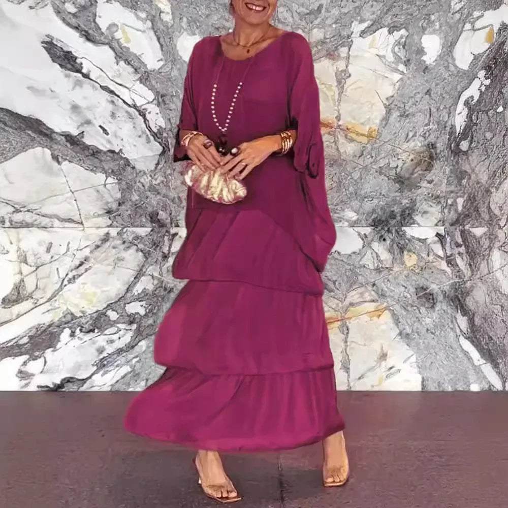 Rosina | Elegant O-Neck Ruffle Dress - Avery & Hart Boutique