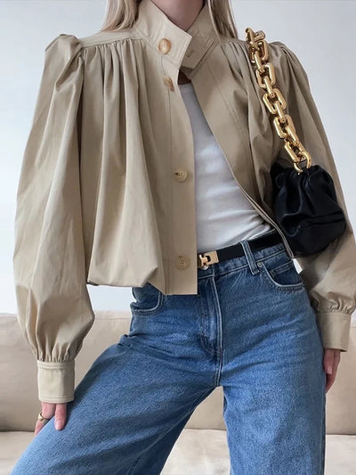 Frieda | Trendy Pleated Puff Sleeve Jacket