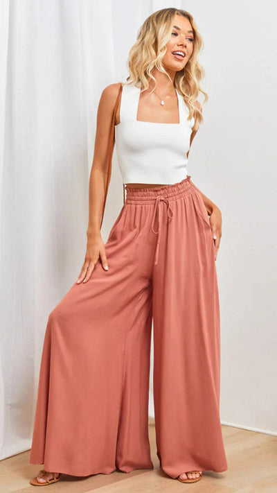 Bianca | Elastic Waist, Wide Leg Trousers