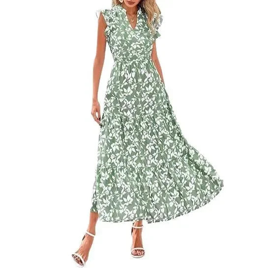 Keshia | Elegant Flowy V-Neck Long Dress