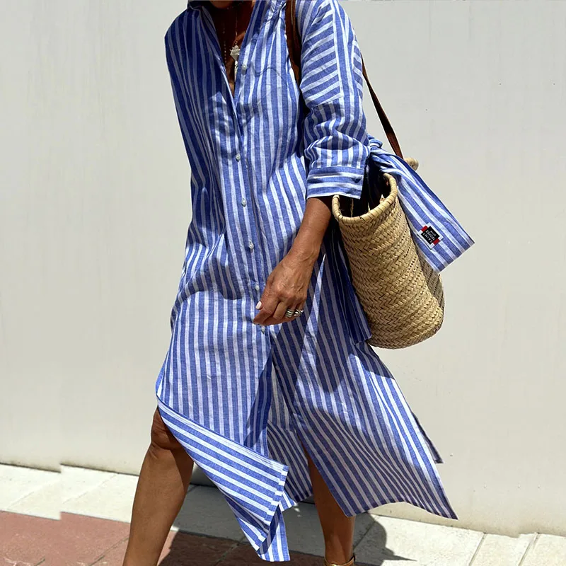 Valeria | Elegant Striped Shirt Dress - Avery & Hart Boutique