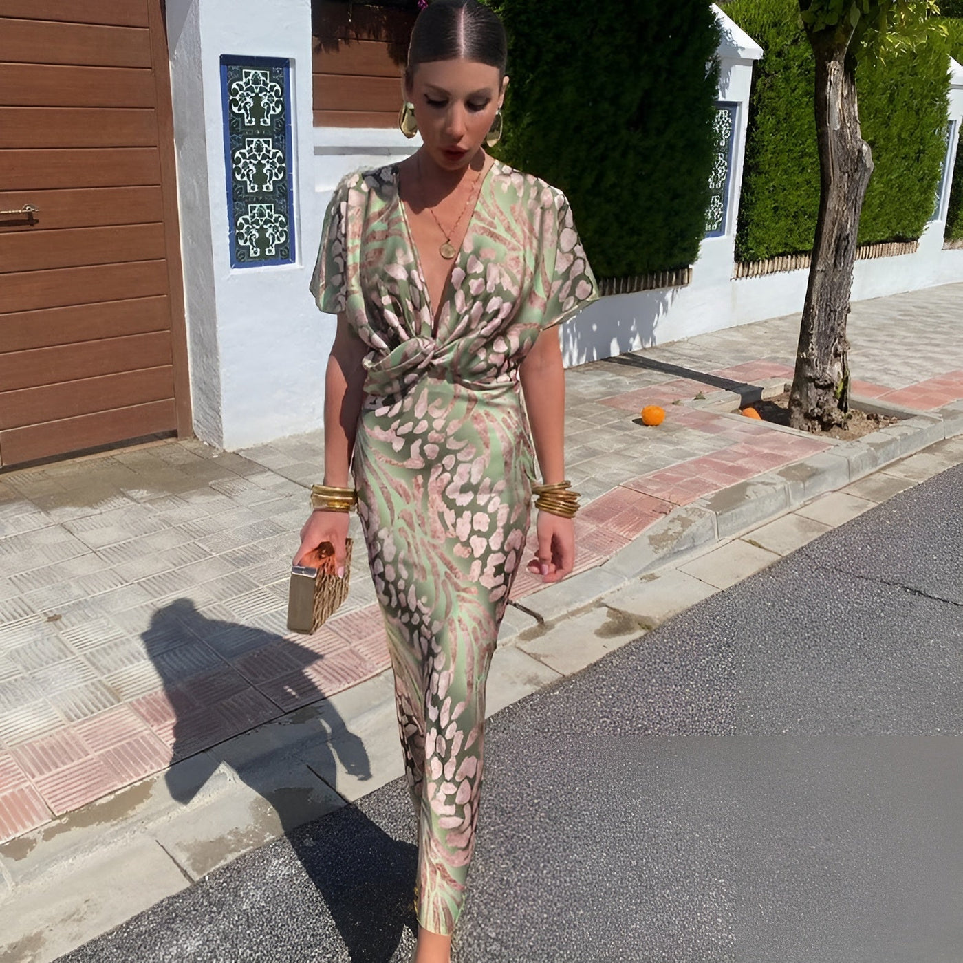 Kirsten | Long Dress with Twisted V-Neck - Avery & Hart Boutique