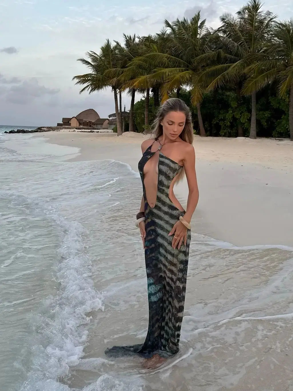 Ashleigh | Tie-Up Halter Mesh Maxi Dress - Avery & Hart Boutique