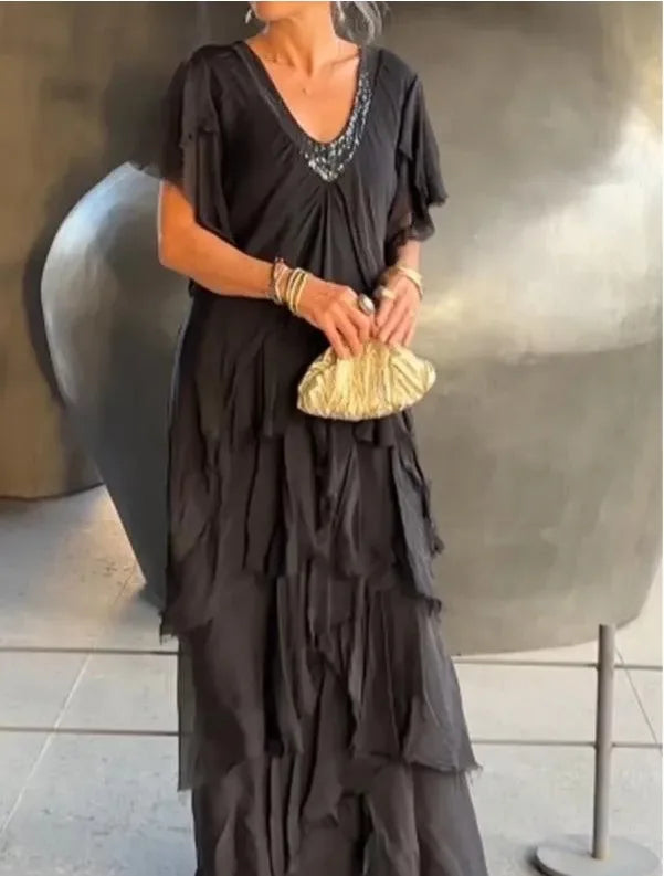 Larisa | Elegant Short Sleeve Maxi Dress - Avery & Hart Boutique