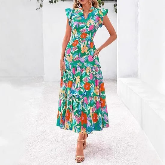 Keshia | Elegant Flowy V-Neck Long Dress