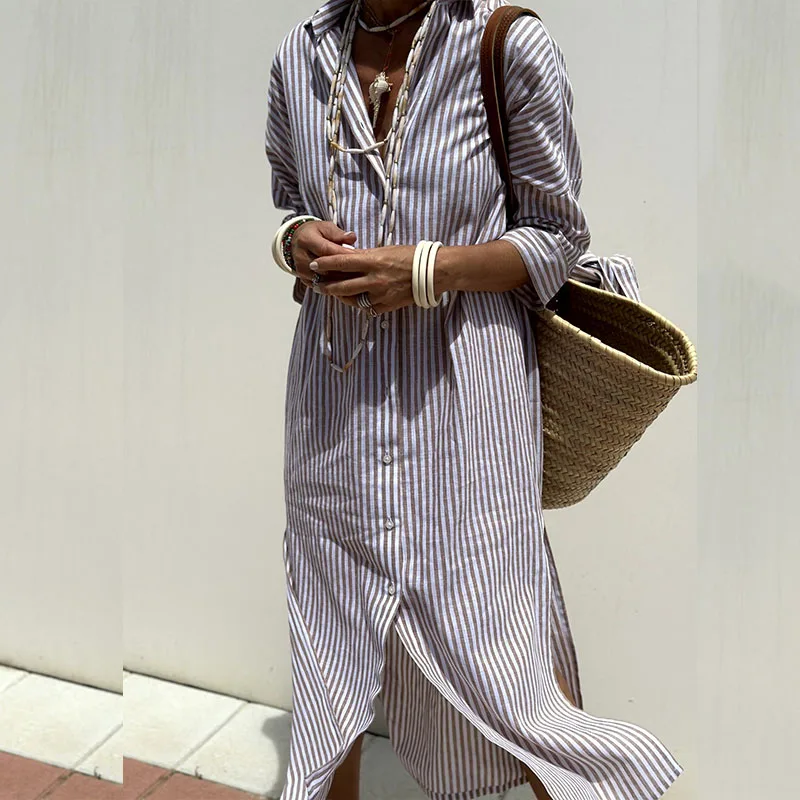 Valeria | Elegant Striped Shirt Dress - Avery & Hart Boutique