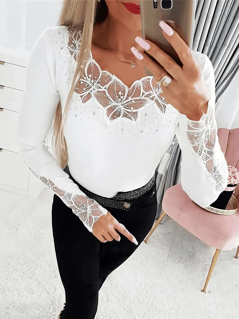 Elena™ | Luxe Lace V-Neck Sweater