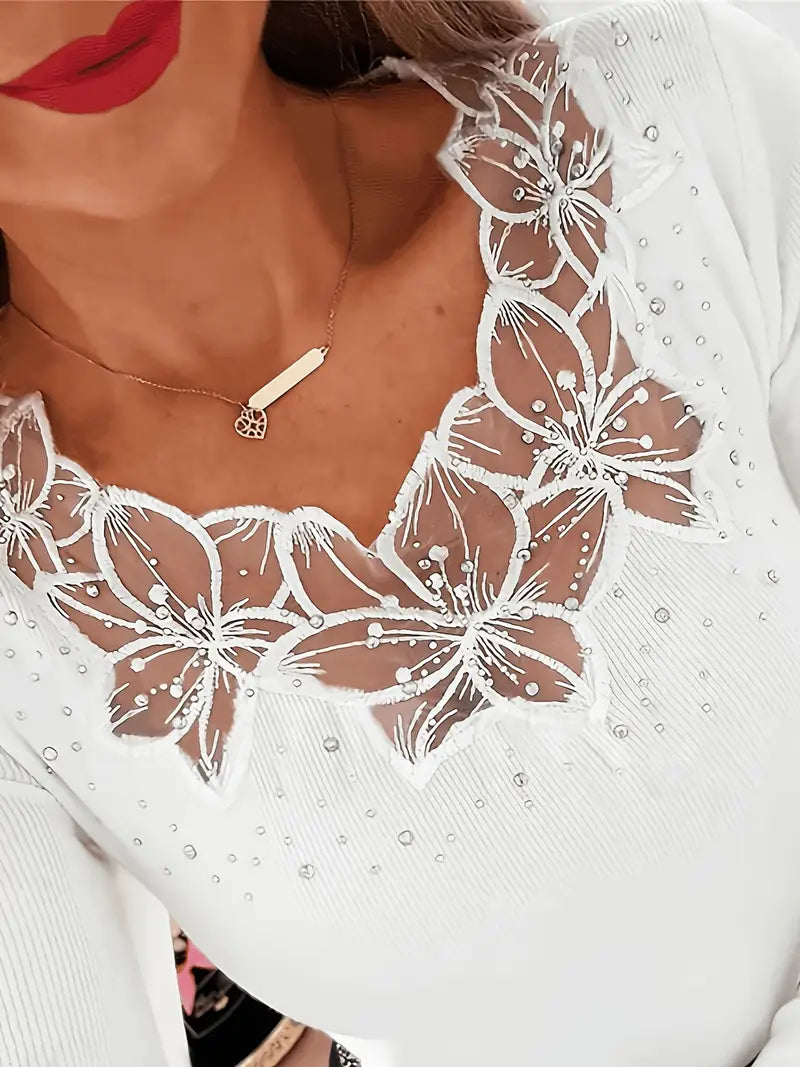 Elena™ | Luxe Lace V-Neck Sweater