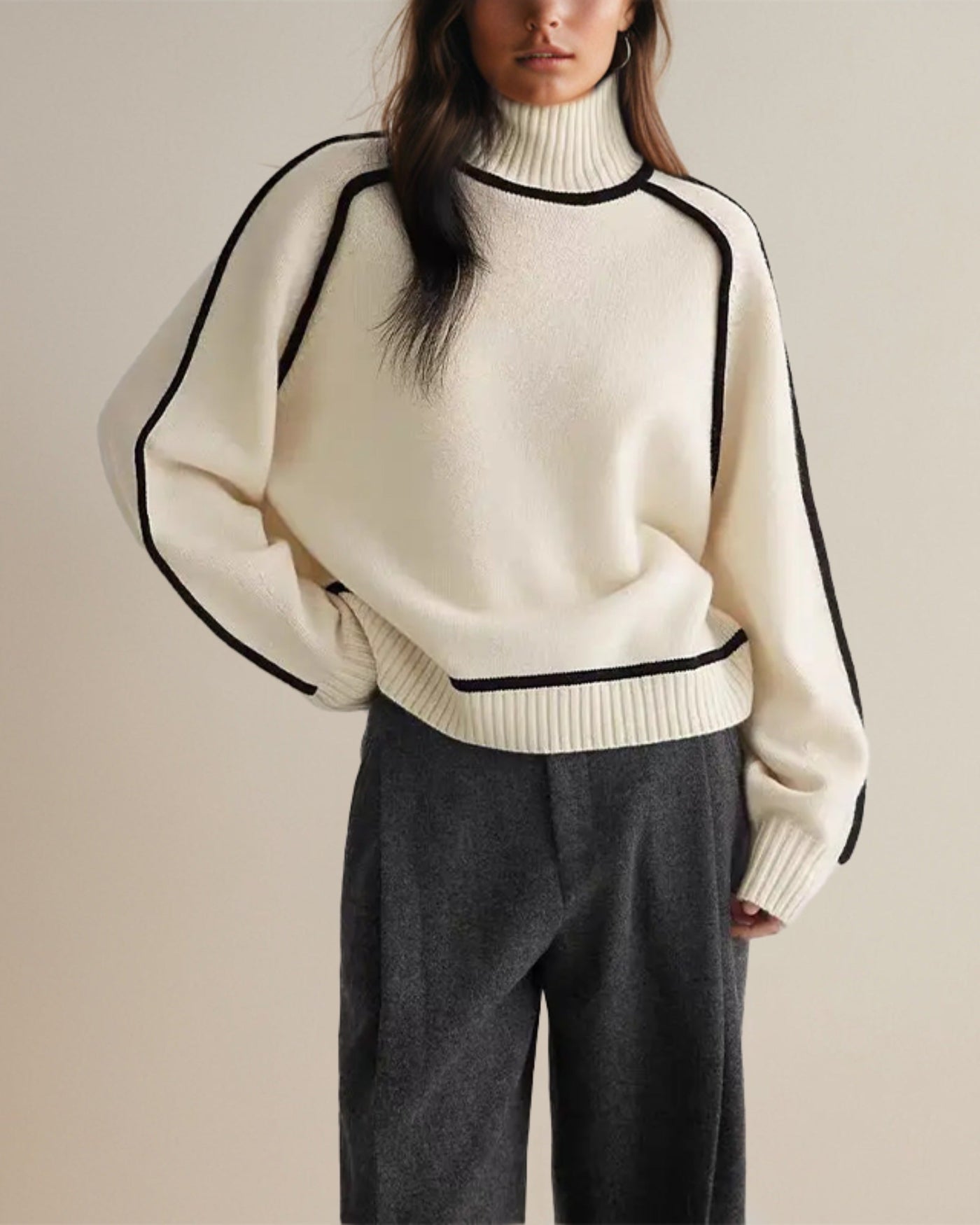 Empress | Relaxed Fit Turtleneck Striped Sweater
