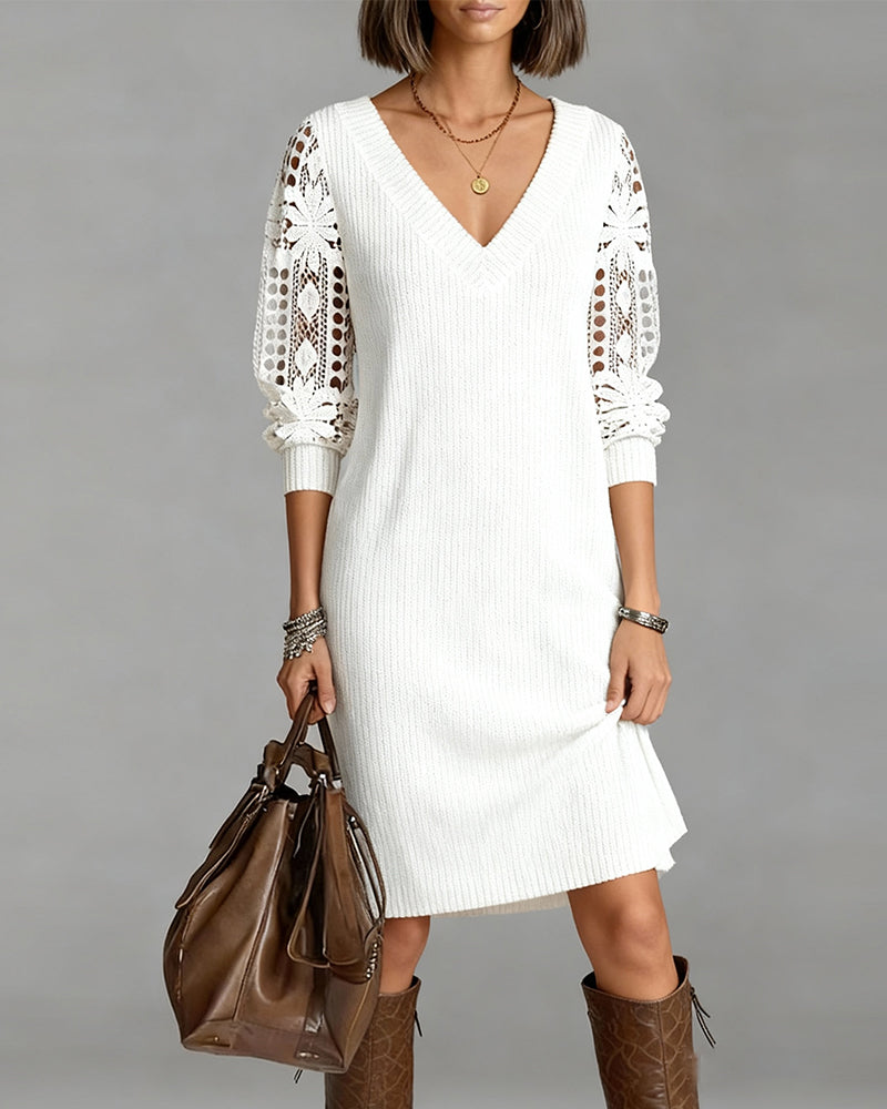 Zoe™ | Long Sleeve Lace V-Neck Dress