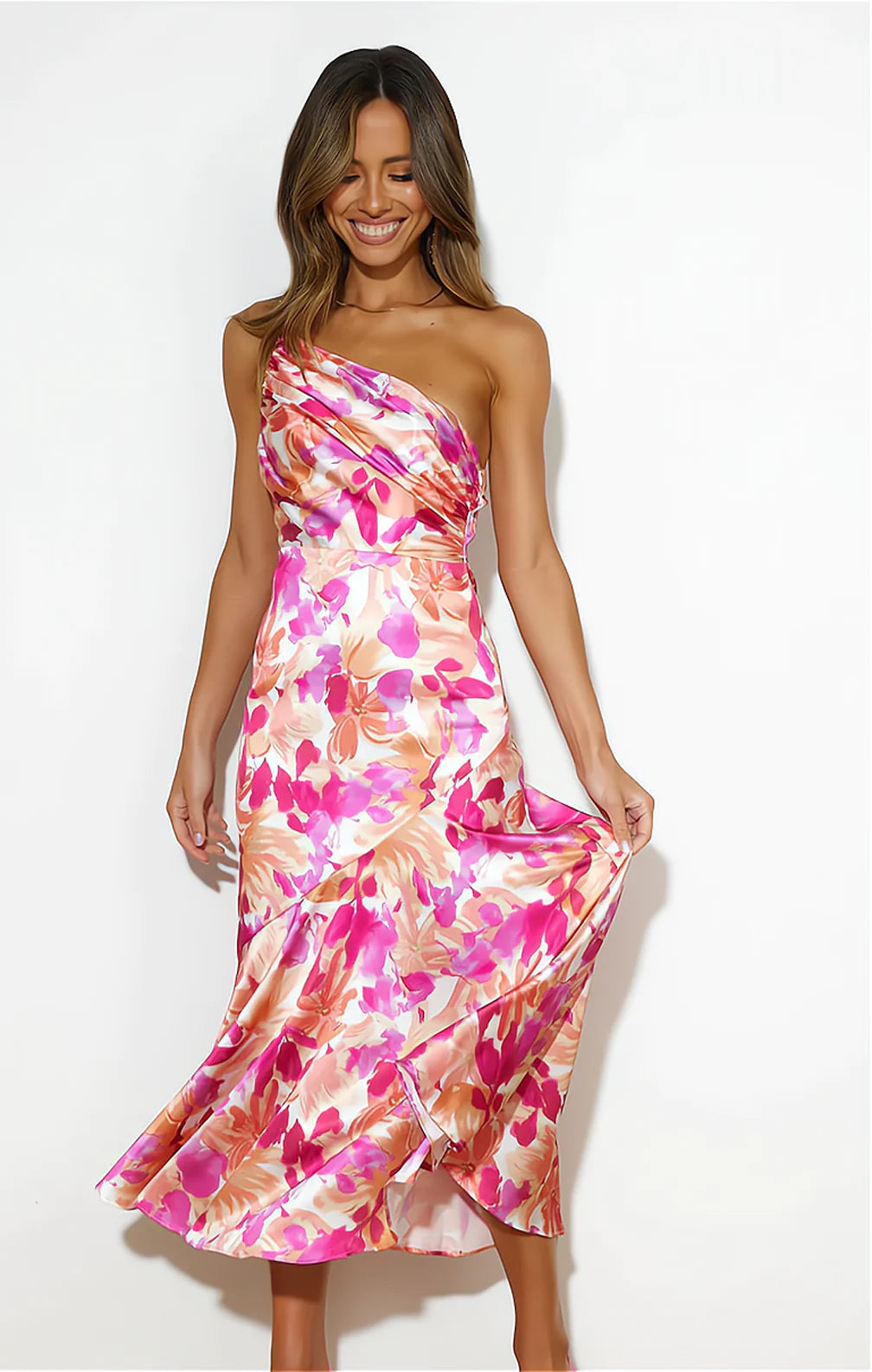 Laila | Floral Satin Dress - Avery & Hart Boutique